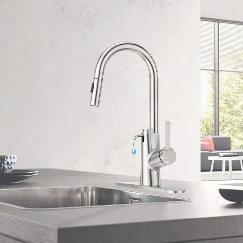 High Arc Faucet, Pull Down Sprayer Kitchen Faucet With Built-In Soap Dispenser Suitable For Kitchen, Laundry, Outdoor Or RV Sinks
