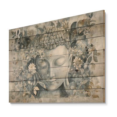 Bouddha gris murmurant le chemin du bouddhisme II - Décoration murale traditionnelle en bois sur bois de pin naturel