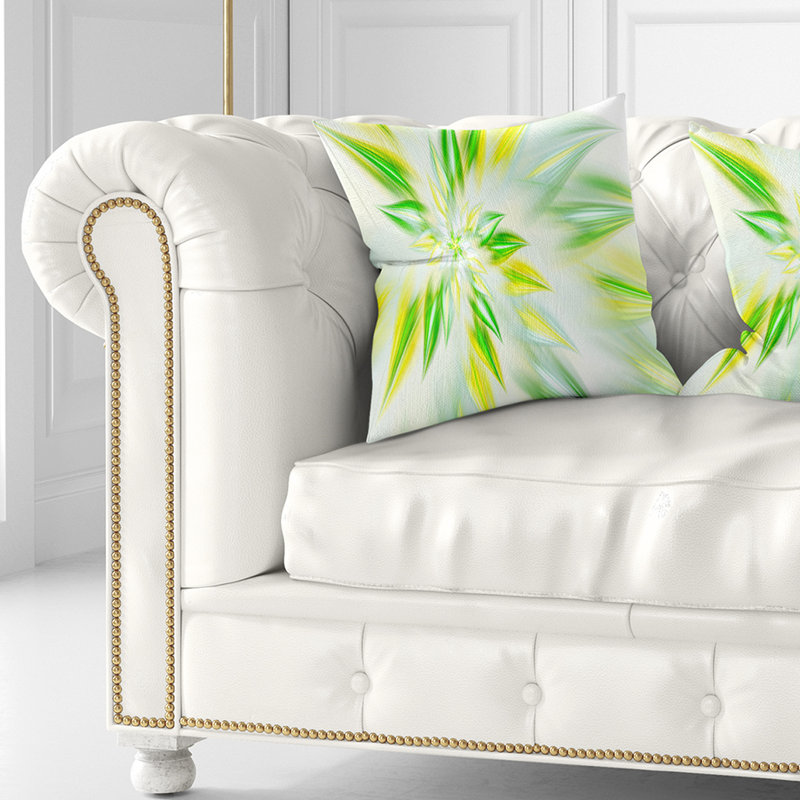 Fractale spirale fleur - coussin abstrait imprimé, 16 po x 1 po, Coussin décoratif, Vert clair