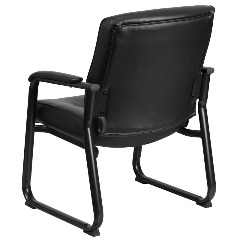 Black Leather Executive Side Chair with Metal Sled Base