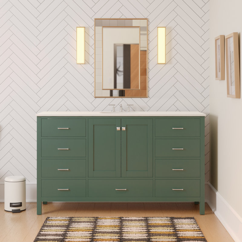 Claudett 60'' Single Bathroom Vanity with Top, Sage Green, Engineered White