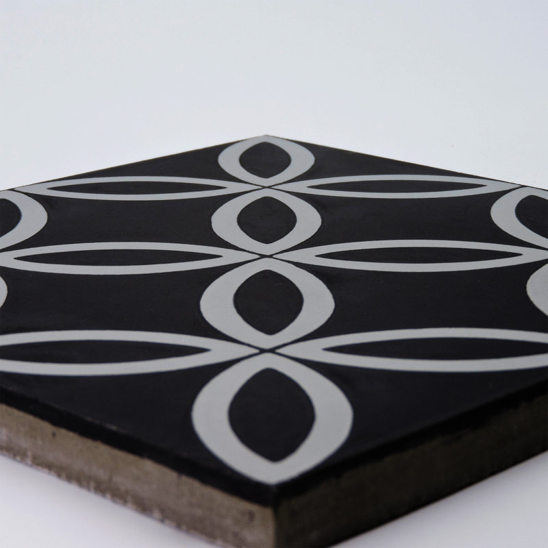 Amlo 8" x 8" Cement Patterned Wall & Floor Tile, Black/Gray