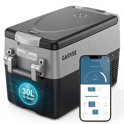 32QT 12V Portable Fridge Freezer, Dual Zone Car Cooler with App and LCD Control for Camping, Fishing, Tailgating, and Home Bar Use