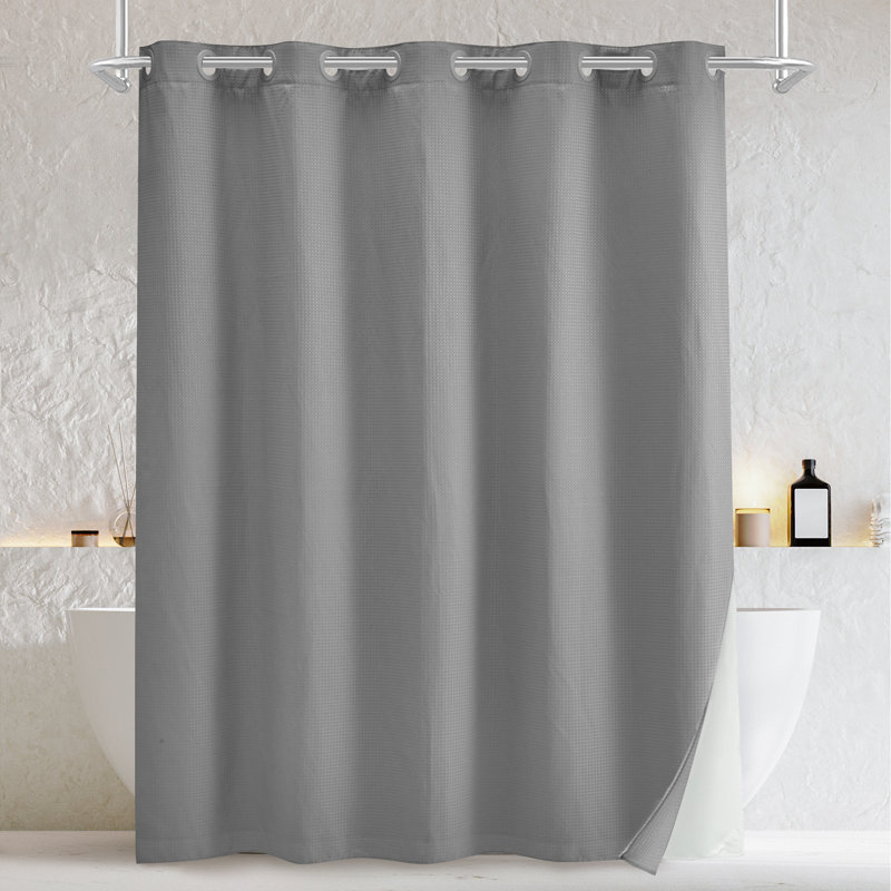 Rideau de douche sans crochet Rakiem, Gris, H 77 po x l 71 po