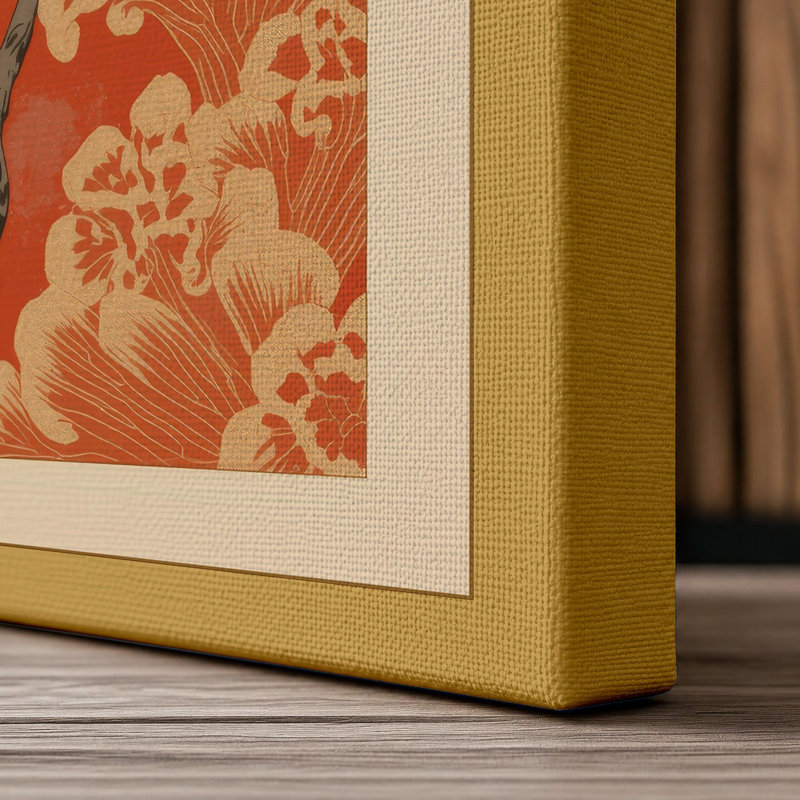 Plum Blossoms in Abundance Japandi - Wrapped Canvas, 24x16 - 61.0 x 40.6 cm, Ochre Border