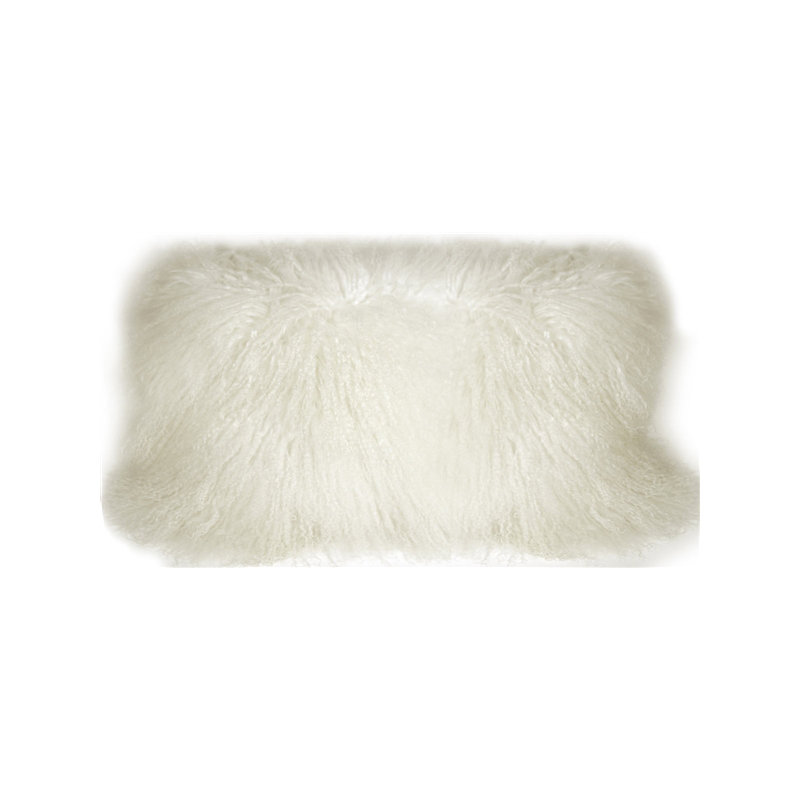  Mongolian Sheepskin Pillow Cover and Insert, Snow White