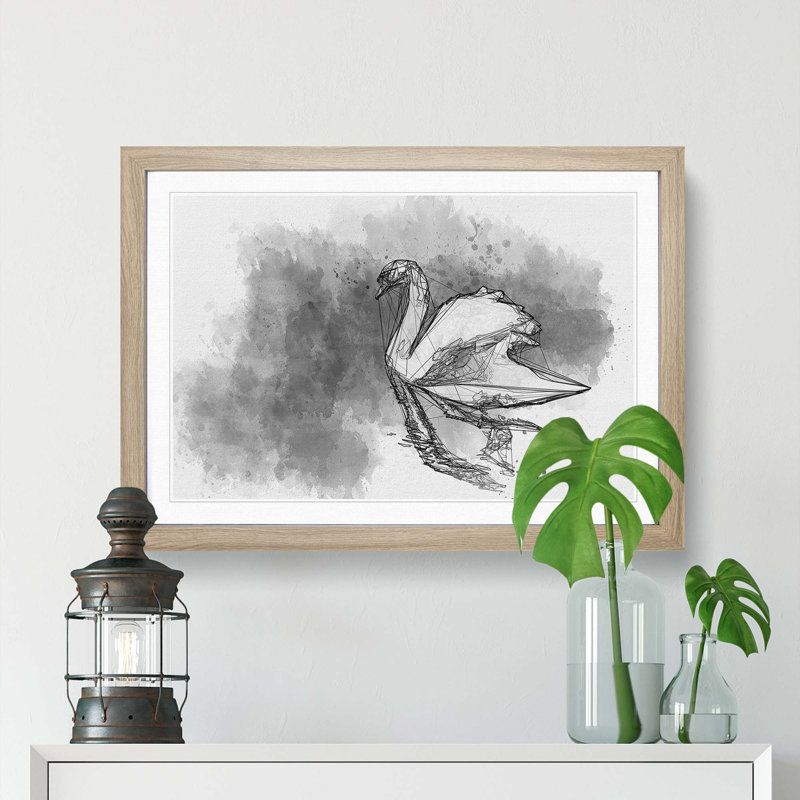 Swan in Abstract - Framed Print, Oak Framed, 27cm H x 36cm W x 2cm D