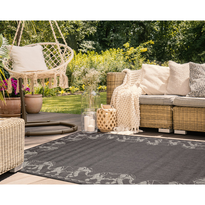 Humberto Marching Elephants Indoor/Outdoor Area Rug, Rectangle 3'3" x 4'11"