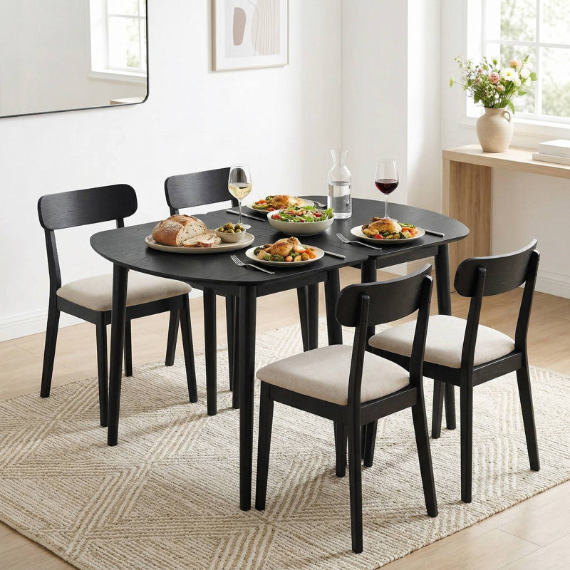 Ensemble de table de salle à manger extensible moderne et polyvalente pour 4 à 6 personnes, équipé de 2 tables d'extension semi-rondes amovibles pour un ajustement flexible de la taille pour s'adapter à une utilisation quotidienne