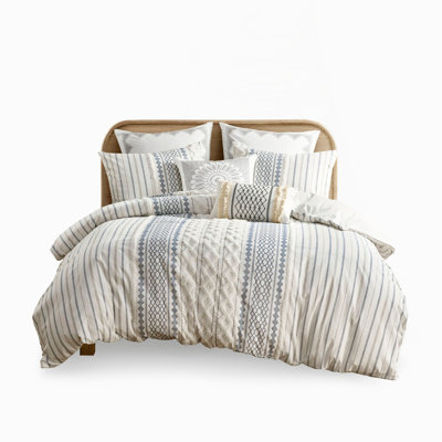 Cotton Printed Duvet Cover Set With Chenille