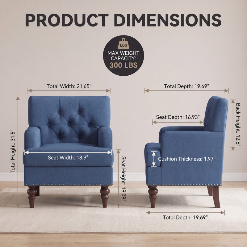 Mid-Century Modern Upholstered Armchair, Blue