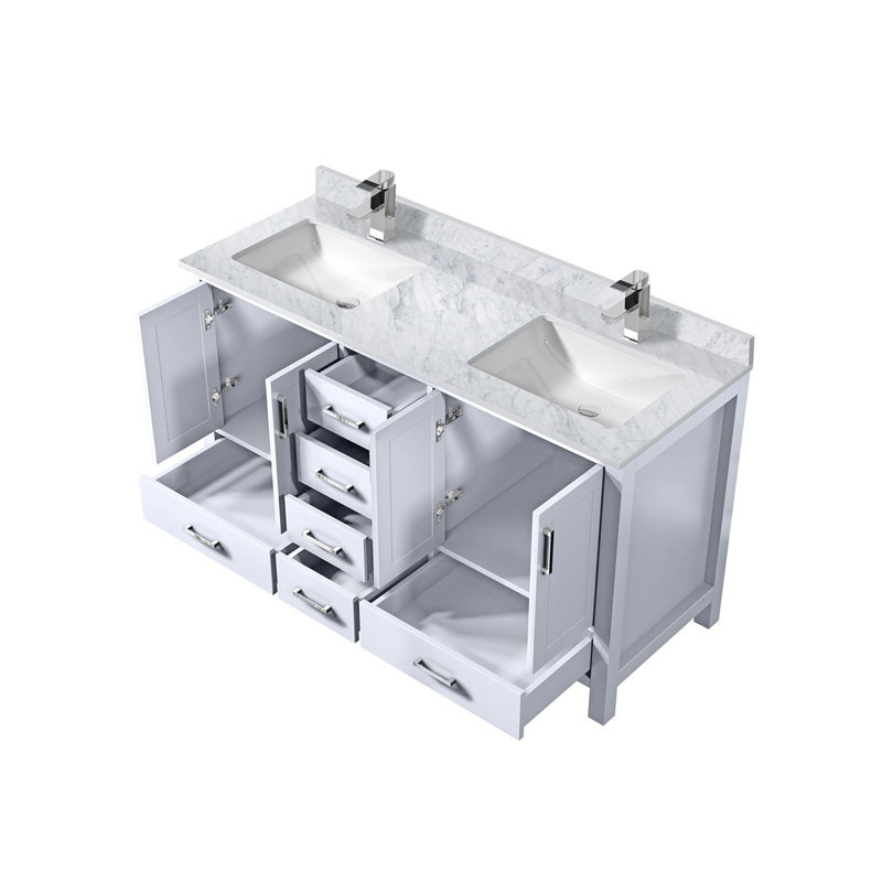 Ensemble de meuble-lavabo double avec plateau en marbre de Carrare et robinet
