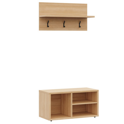 Porto Entryway Wall-Mounted Coat Rack with Shoe Storage Bench