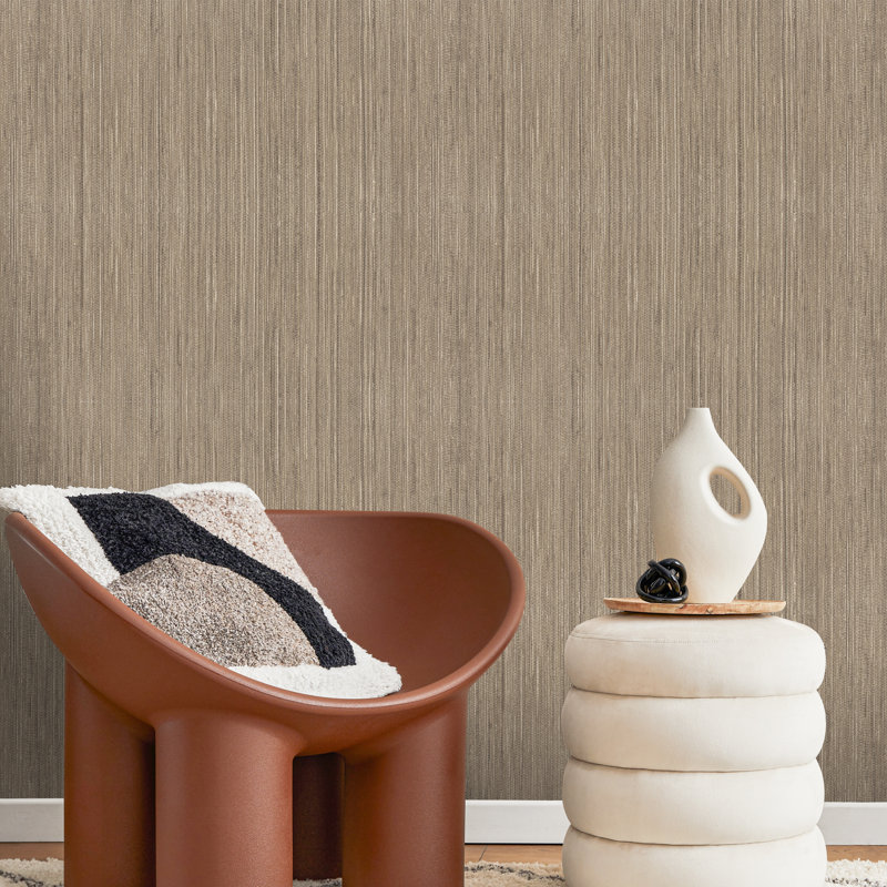 Faux Grasscloth Striped Non-woven Roll, Brown