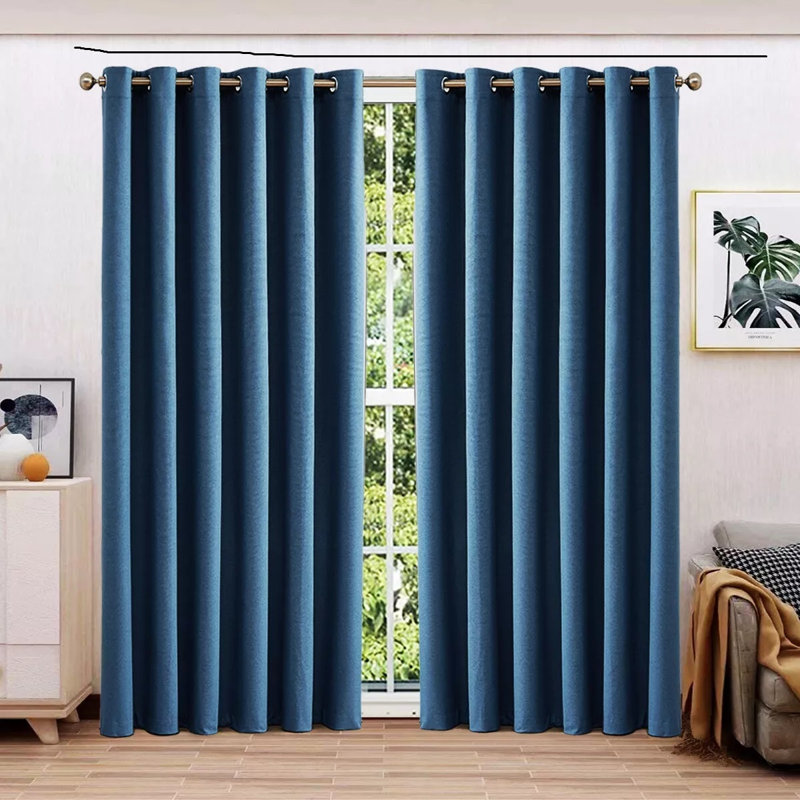 Ayhem Microfiber / Microsuede Blackout Curtain Pair, 228cm Width x 274cm Drop, Blue