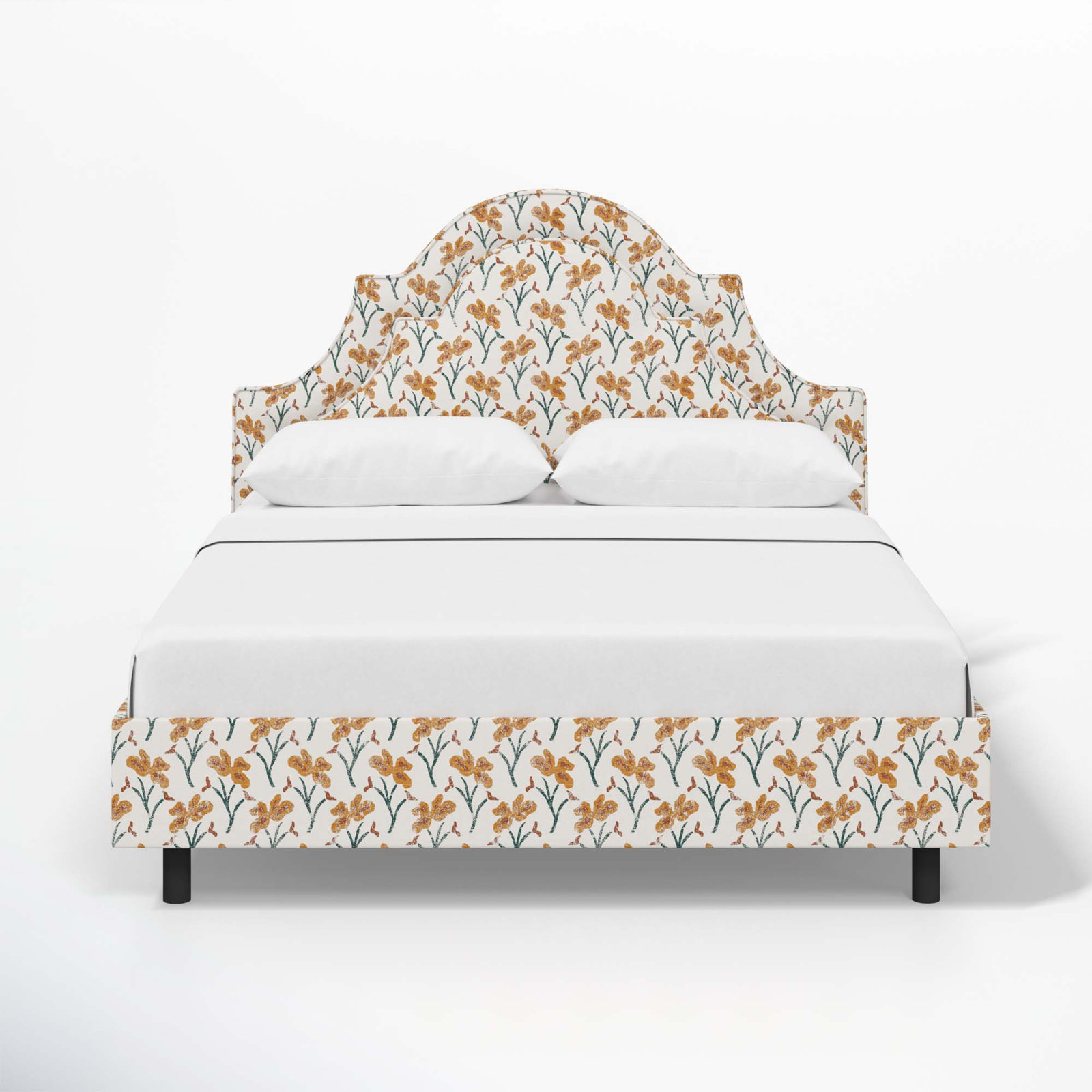 Knipe Upholstered Bed, Twin, Vanves Floral Ochre Teal