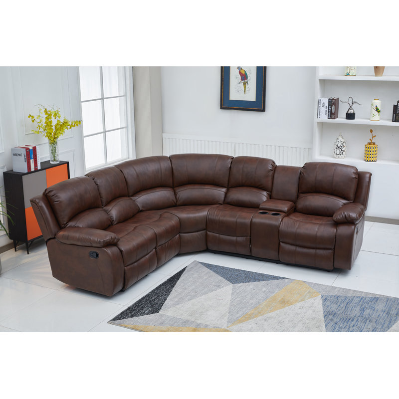 Tahlik 3 - Piece Vegan Leather Sectional, Right Hand Facing, Brown Faux Leather
