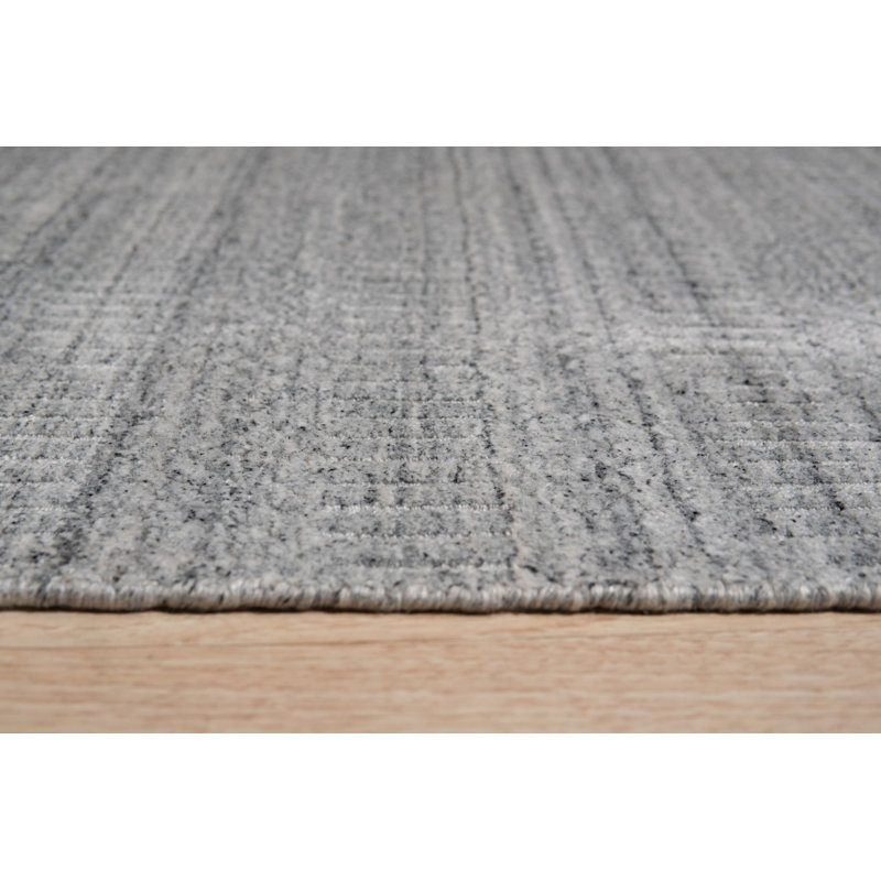 Gray Handloomed Wool Striated Tones Geometric Modern Contemporary Carpet Rug, 8' x 10'
