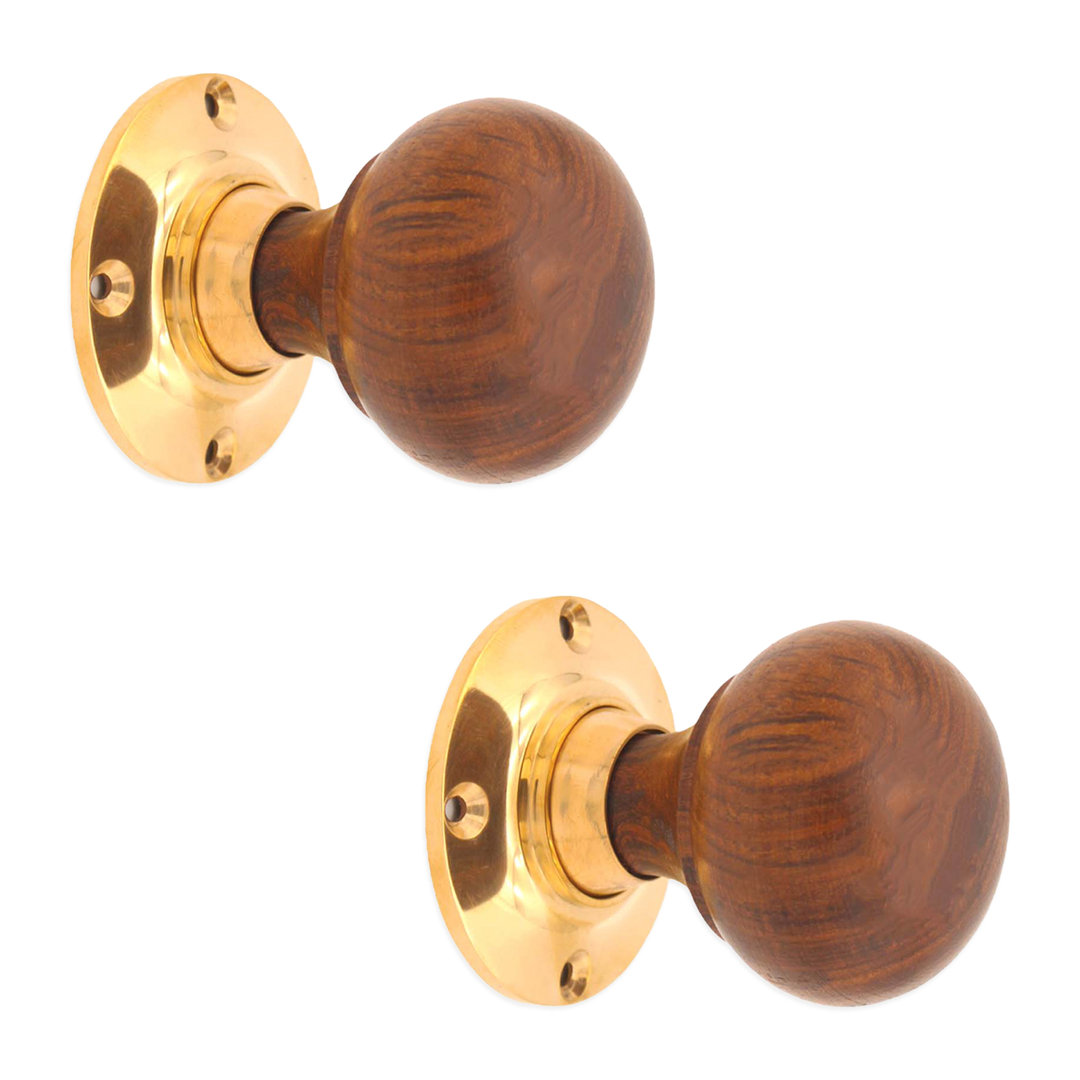 Rosewood Bun Rim/Mortice Door Knob Polished Brass