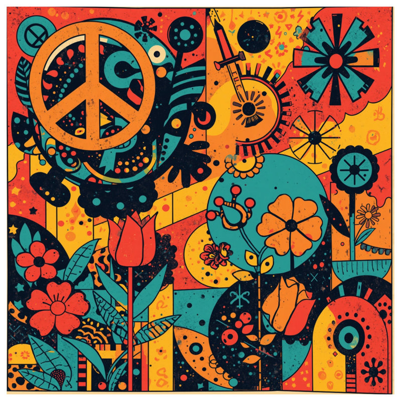 Rideaux de fenêtre Retro Floral Peace, 50 po x 80 po - 1 panneau, Transparent