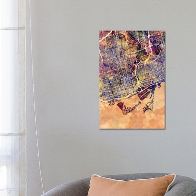 Toronto Street Map II by Michael Tompsett - 1 Piece Wrapped Canvas Wall Art