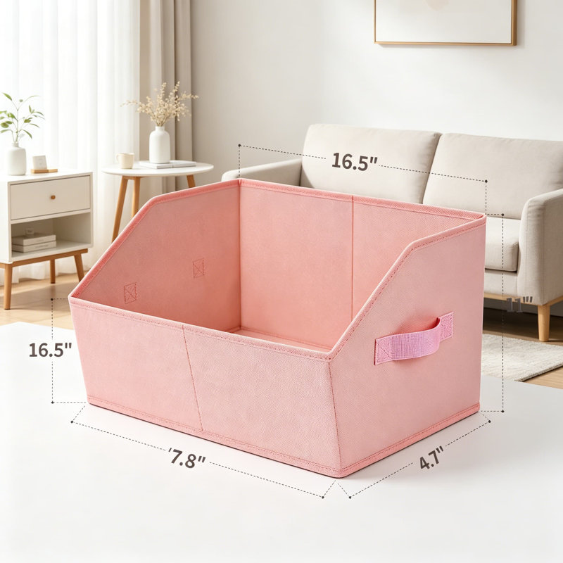 Closet Baskets for Shelves Trapezoid - Decorative Storage Baskets with Handle, Closet Bins for Organization, Shelf Storage Bins for Clothes, Books, Home, Office, 6 Pack, Pink