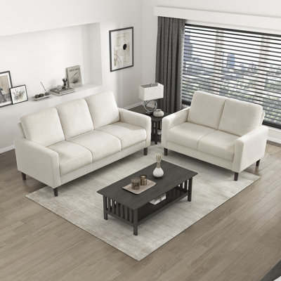 Yancheva Modern & Contemporary Cozy Corduroy Upholstery 2-Piece Living Room Set with Durable Solid Wood & Plywood Frame & Stylish Exposed Faux Wood Le