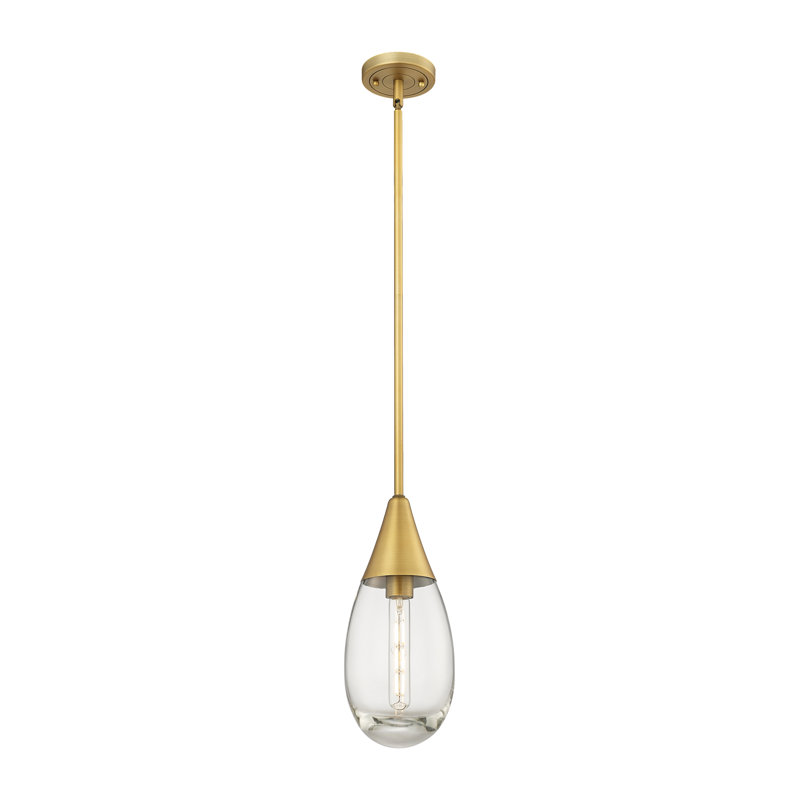 Luminaire suspendu sur tige 6 lumières Malone, Laiton brossé, Transparent