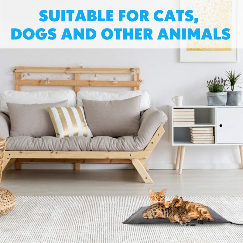 Gray Velvet Waterproof Heated Pet Bed for Small Animals