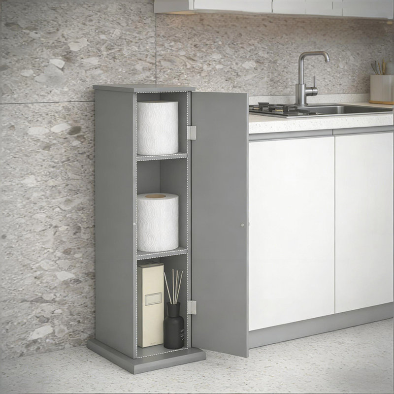 Armoire de rangement d'angle à 3 niveaux avec distributeur de papier hygiénique, peu encombrante et élégante pour les salles de bain modernes