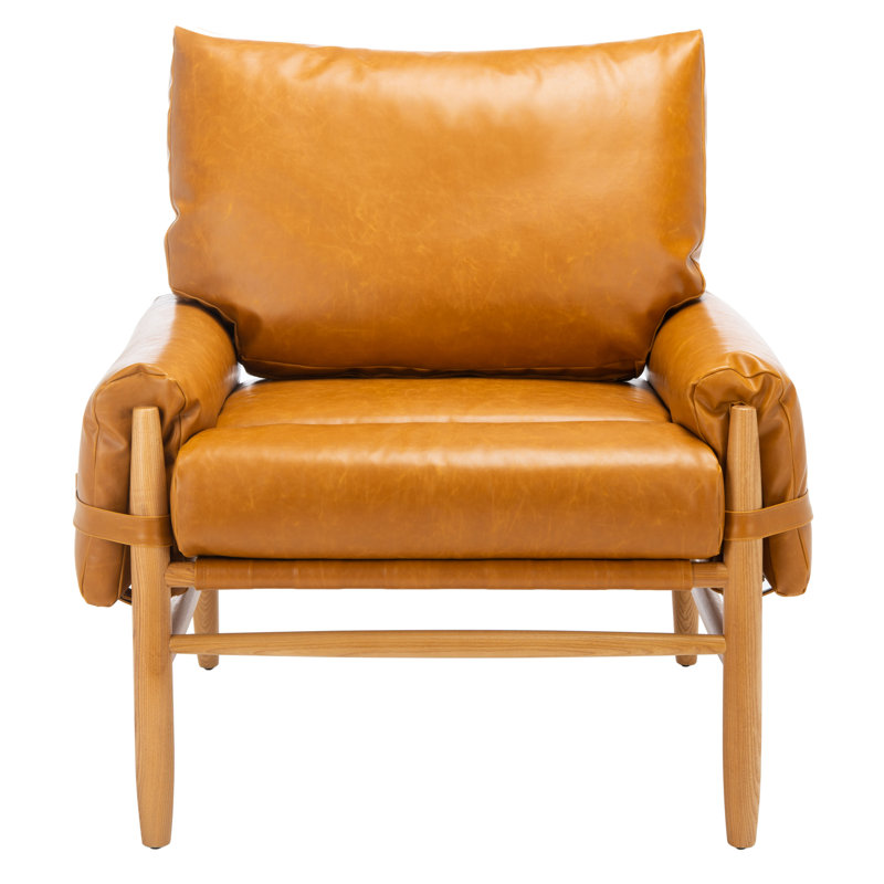 Fauteuil en cuir Marla, Cuir véritable caramel
