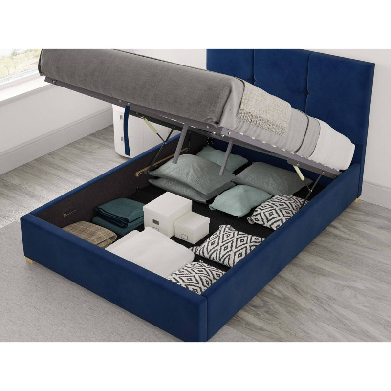 Moyers Upholstered Ottoman Storage Bed, Navy, Small Double (4')