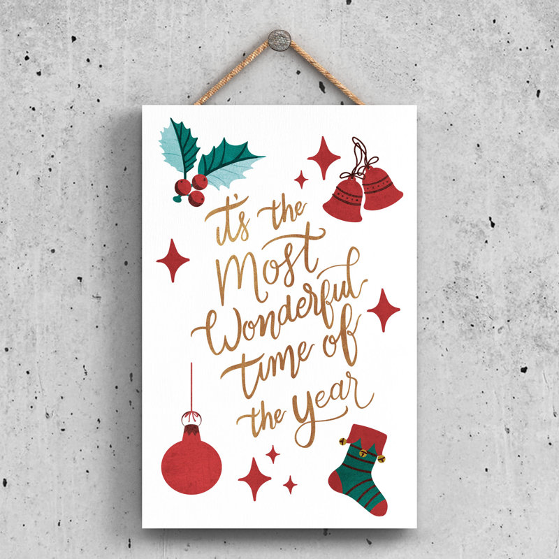 Xmas Its the Most Wonderful Time Wooden Plaque, 28.5cm H x 18.5cm W x 0.9cm D