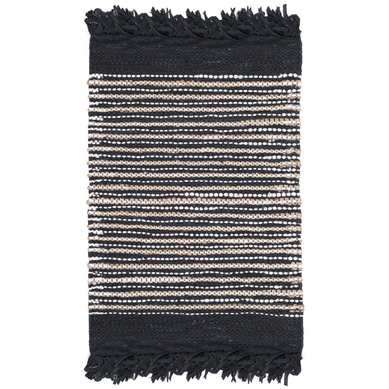 Tapis noir en coton tissé à la main Exley, Rectangle 3 pi x 5 pi