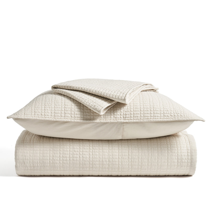 Evergrace 100% Cotton Quilt, Pre-Washed Modern Grid Stitch Lightweight Bedspread Coverlet For All Season, Oversized 3-Piece Quilt Set With 2 Pillow Shams