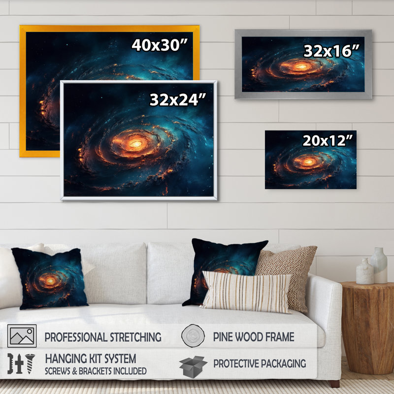 Tourbillon majestueux de la galaxie - impression, Cadre photo noir, H 12 po x l 20 po x P 1 po