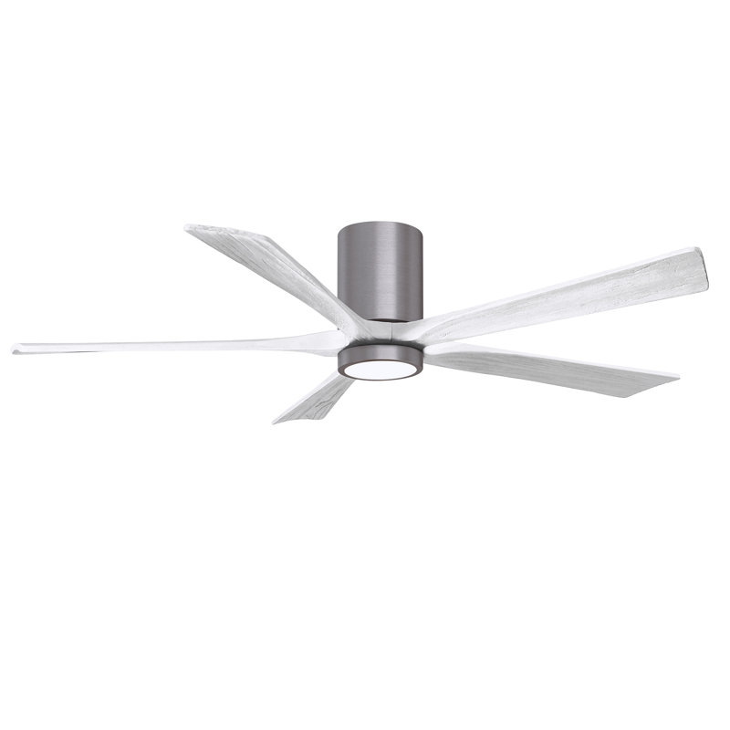 Irene Flushmount Light Kit 5 Blade LED Ceiling Fan, Brushed Pewter, 60", Matte White
