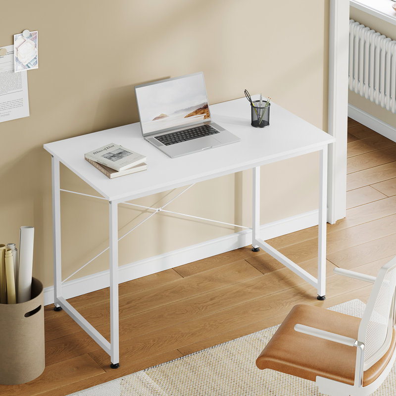 Computer Desk Small 100x50x75 cm Writing Desk with Metal Frame, Space-saving Study Table Wooden Computer Table for Home Office Bedroom