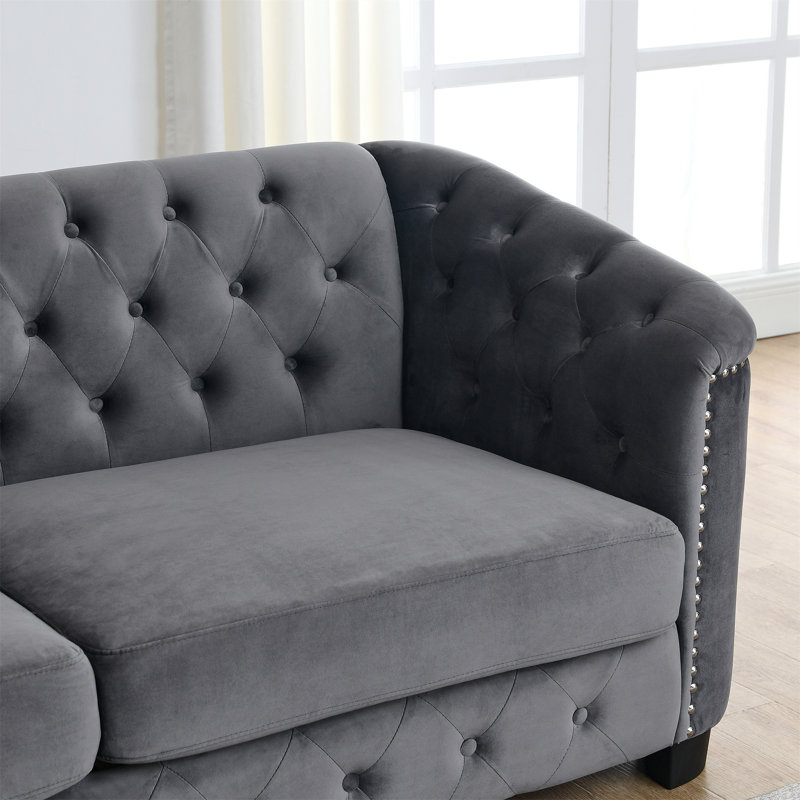Canapé Chesterfield moderne de 77 pouces en velours, Gris