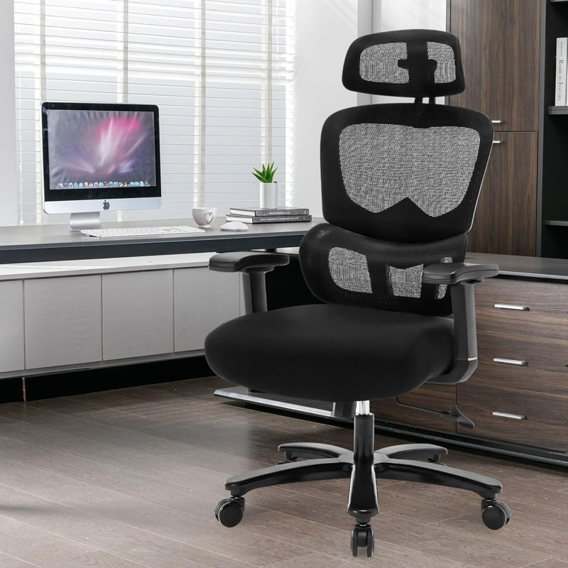 Chaise de bureau ergonomique, chaise de bureau à haut dossier, chaise d'ordinateur avec accoudoirs et appui-tête réglables 