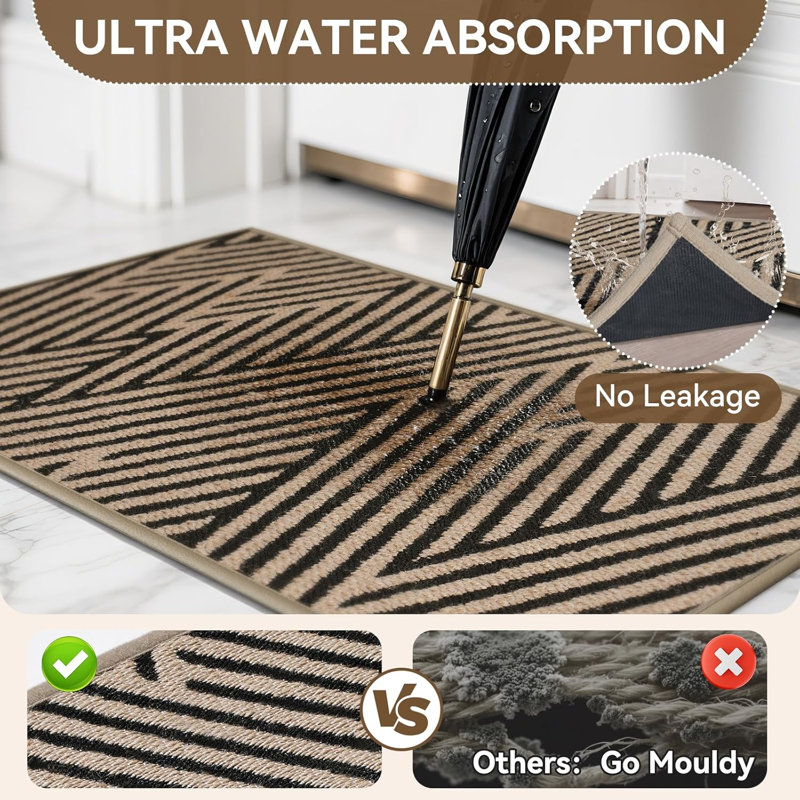 Door Mat Indoor Outside Entrance 17"x30" Low-Profile Non Slip Mat Dirt Resistant Absorbent Front Porch Welcome Entry Mats Washable Easy Clean, Brown