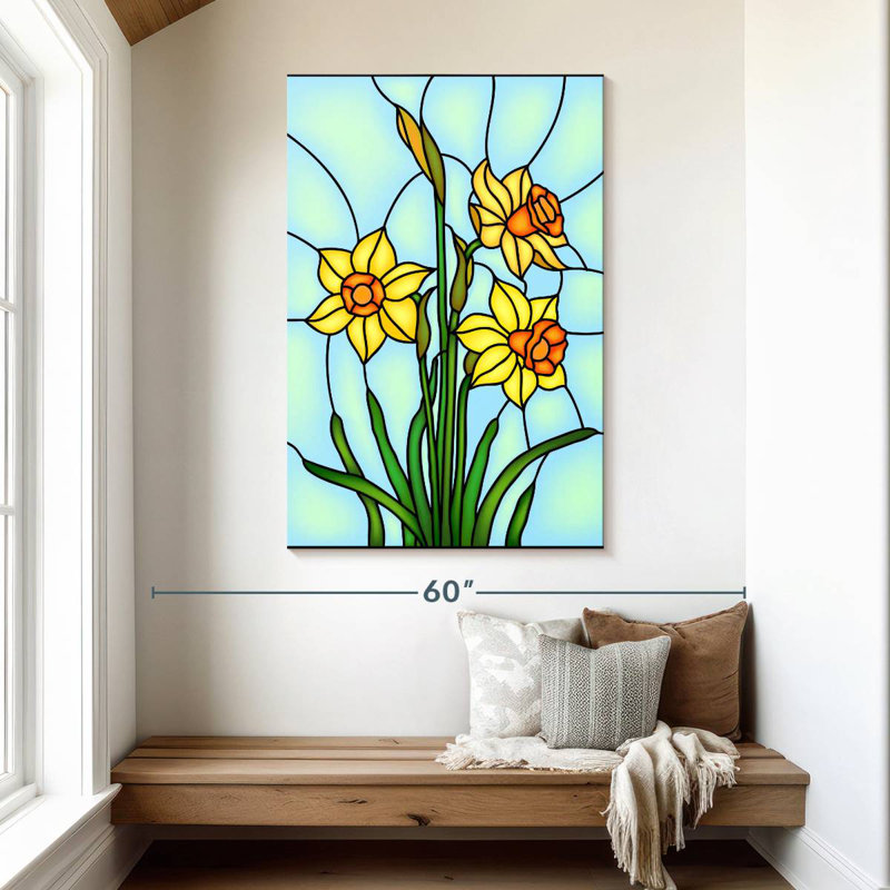 Jonquilles en vitrail Harnek, H 48 po x l 32 po