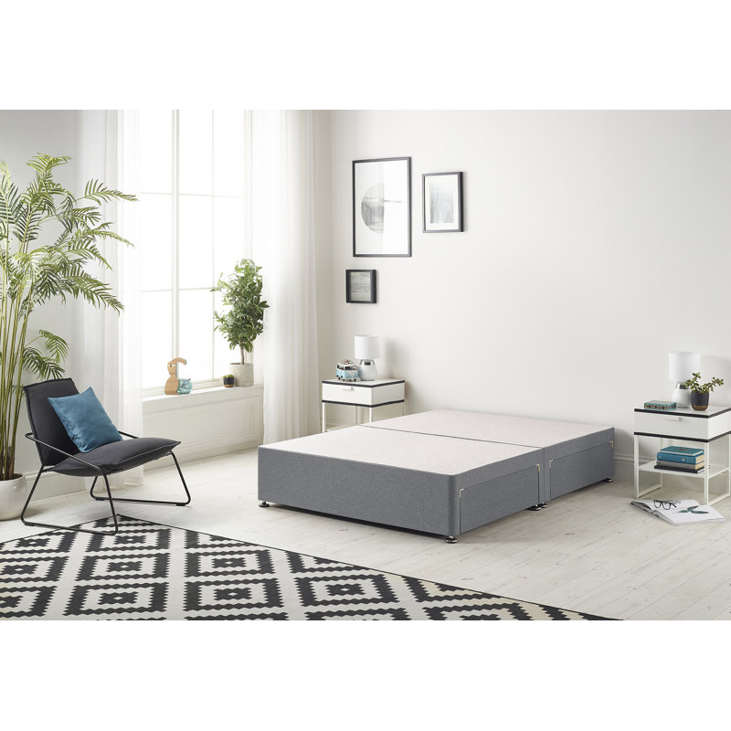 Fayga Plush Velvet Divan Bed Base with Draw Options, Charcoal, Single (3'), 2 Drawers