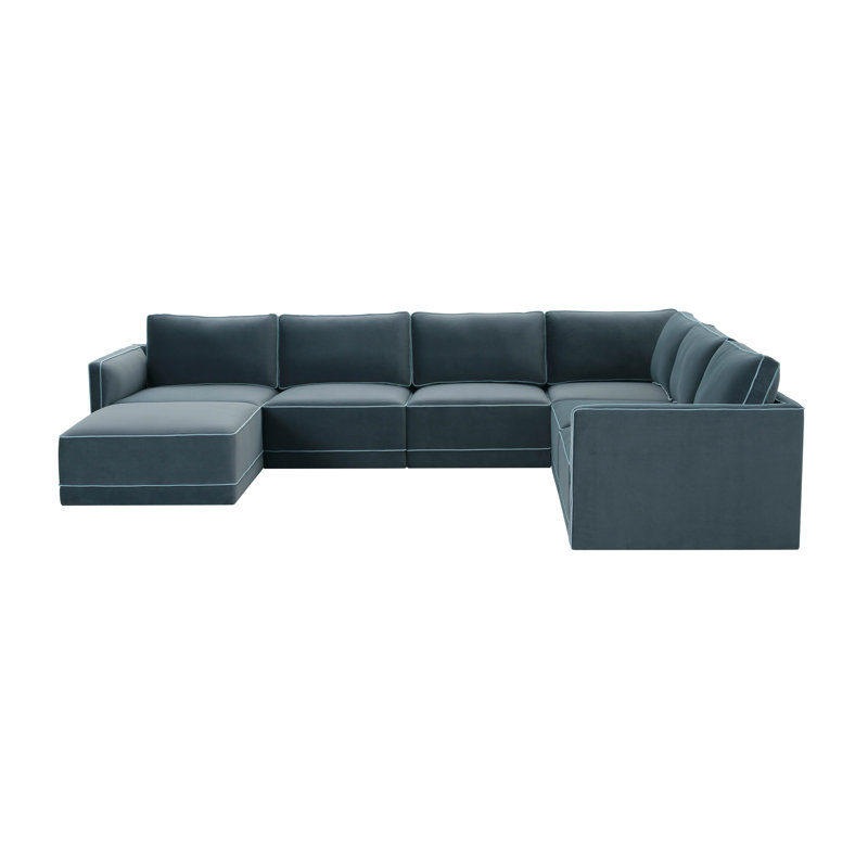 Clairah Modular Large Chaise Sectional, Velours bleu