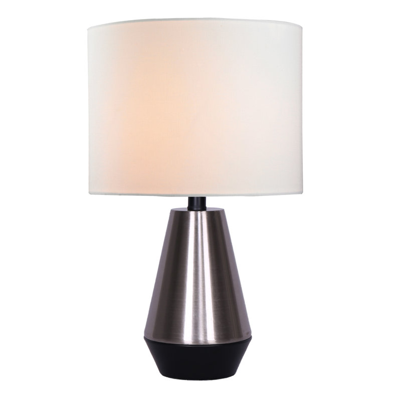 Lampe de table, H 18 po x l 11 po x P 11 po, Noir mat / acier brossé