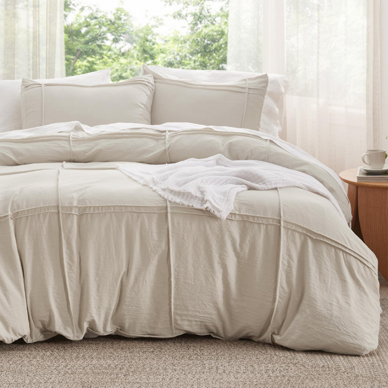 Bedsure  Grid Tufted Duvet Cover, Beige, Queen Duvet Cover + 2 Queen Pillowcases
