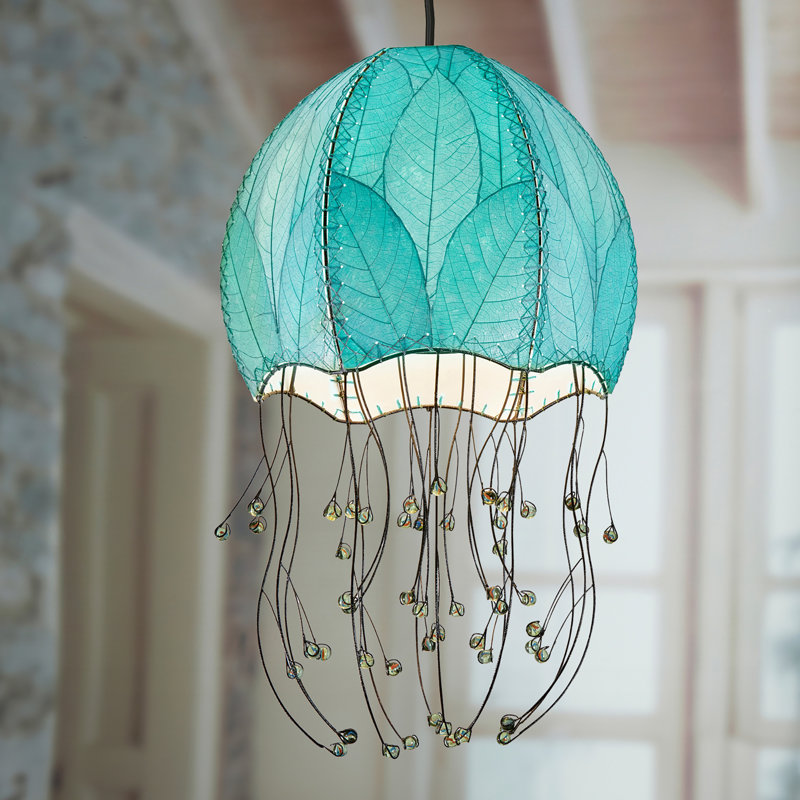 Luminaire suspendu géométrique à 1 lumière unique Quintan, Bleu mer