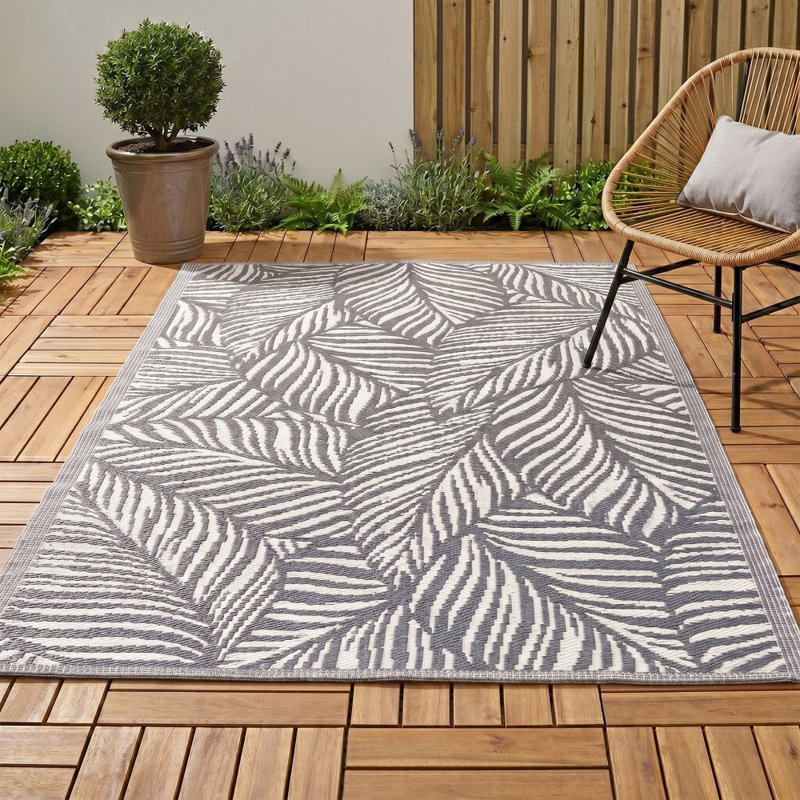 JSH Outdoor 120 x 180cm Floor Rugs Woven Wool-Look Anti-Slip Plastic Garden Mat Hard Wearing Heavy Duty Decking Patio Conservatory Kitchen - Grey Arch
