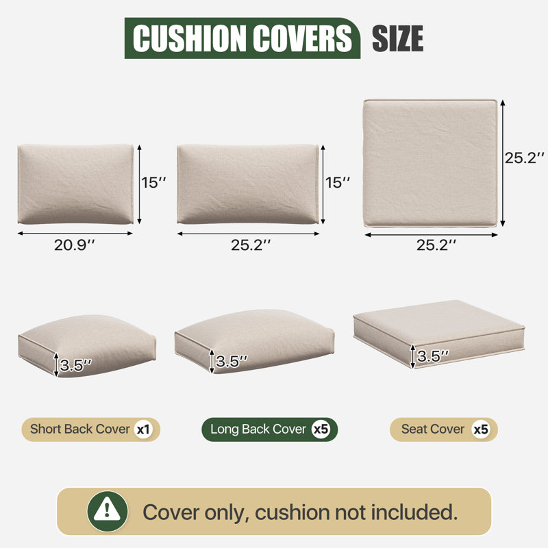 11-Pcs Outdoor Patio Cushion Cover Set  For 5-Seat Sectional Sofa, Covers Only, Beige