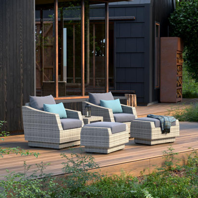 Ensemble de conversation en rotin 5 pièces avec housses de coussin Sunbrella Fionnula